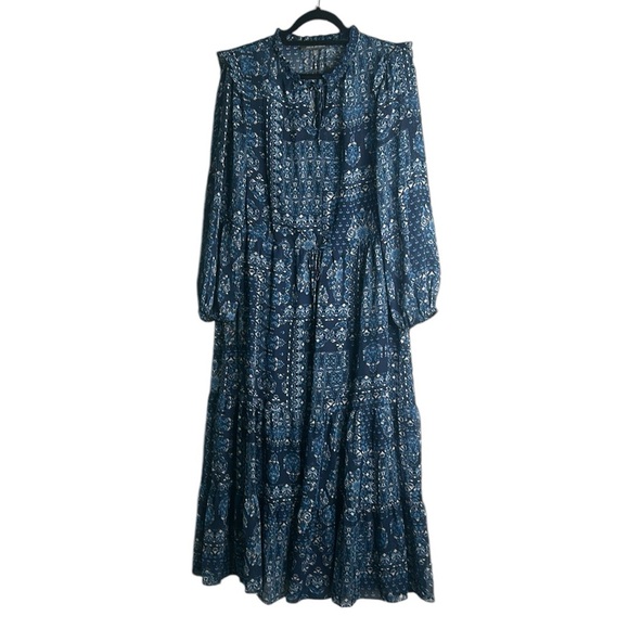 Julia Jordan blue multi printed tiered maxi dress sheer size 16 new raffle - Picture 3 of 11